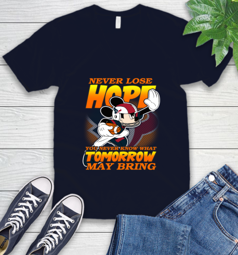 Houston Texans NFL Football Mickey Disney Never Lose Hope V-Neck T-Shirt 2