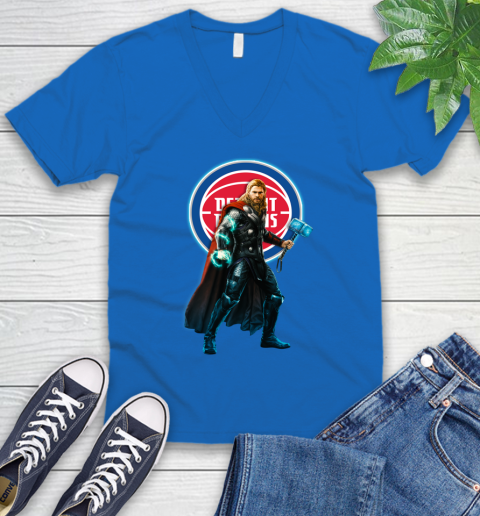 NBA Thor Avengers Endgame Basketball Detroit Pistons V-Neck T-Shirt 6