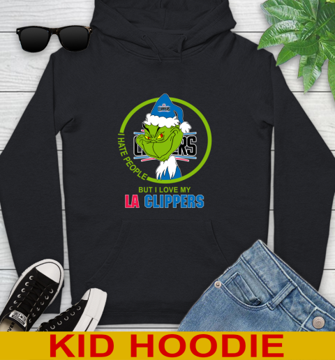 LA Clippers NBA Christmas Grinch I Hate People But I Love My Favorite Basketball Team Youth Hoodie 2