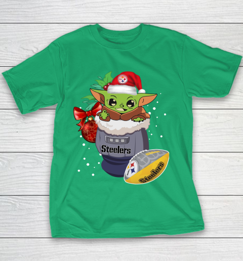 Pittsburgh Steelers Christmas Baby Yoda Star Wars Funny Happy NFL Youth T-Shirt