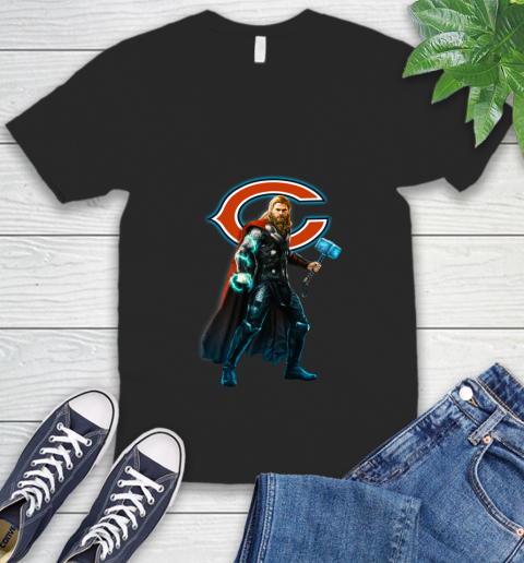NFL Thor Avengers Endgame Football Chicago Bears V-Neck T-Shirt 2