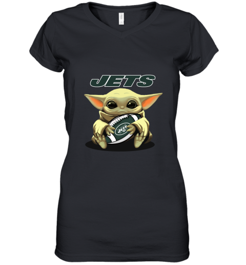 Baby Yoda Loves The New York Jets Star Wars NFL Women's V-Neck T-Shirt