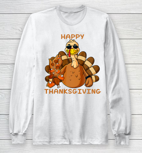 Happy Thanksgiving Turkey Throwing Food Funny Long Sleeve T-Shirt