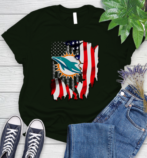 Miami Dolphins NFL Football American Flag Women's T-Shirt 6