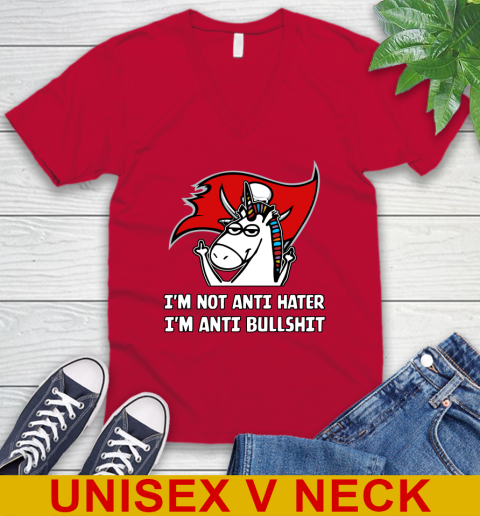 Tampa Bay Buccaneers NFL Football Unicorn I'm Not Anti Hater I'm Anti Bullshit V-Neck T-Shirt 7