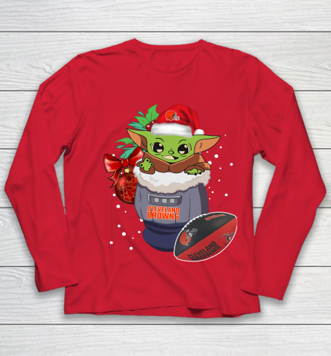 Cleveland Browns Christmas Baby Yoda Star Wars Funny Happy NFL Youth Long Sleeve 10