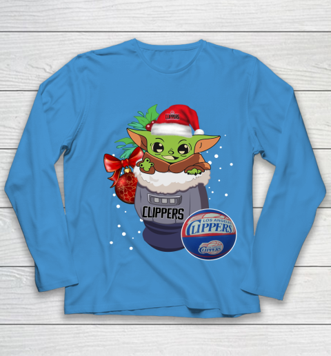 LA Clippers Christmas Baby Yoda Star Wars Funny Happy NBA Youth Long Sleeve 7