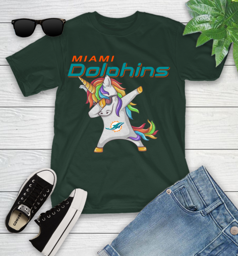 Miami Dolphins NFL Football Funny Unicorn Dabbing Sports Youth T-Shirt 5