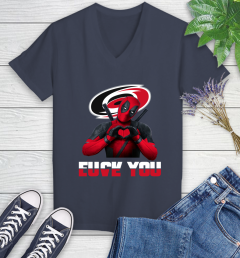 NHL Carolina Hurricanes Deadpool Love You Fuck You Hockey Sports Women's V-Neck T-Shirt 12