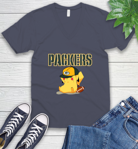 NFL Pikachu Football Sports Green Bay Packers V-Neck T-Shirt 8