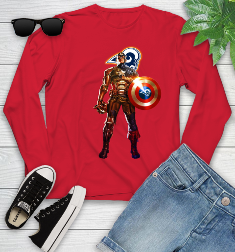 NFL Captain America Marvel Avengers Endgame Football Sports Los Angeles Rams Youth Long Sleeve 11