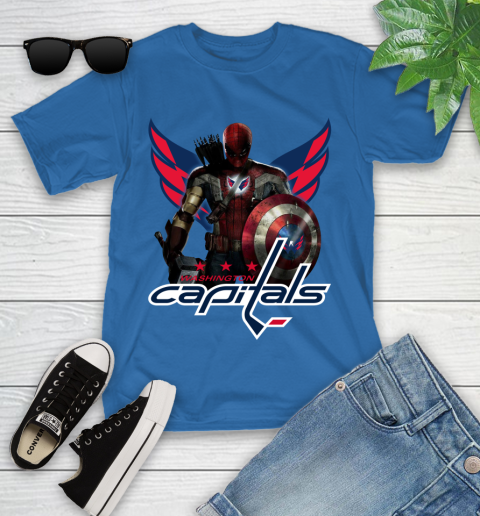 NHL Captain America Thor Spider Man Hawkeye Avengers Endgame Hockey Washington Capitals Youth T-Shirt 9