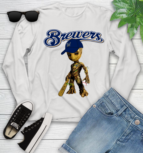 MLB Milwaukee Brewers Groot Guardians Of The Galaxy Baseball Youth Long Sleeve