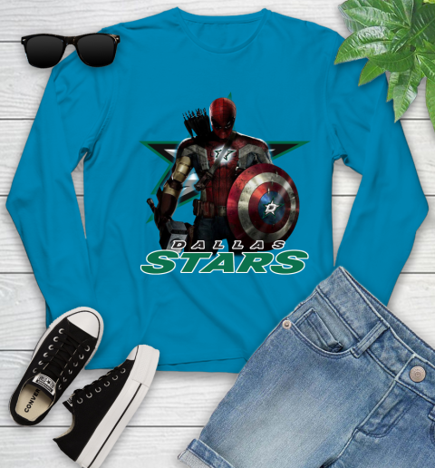 NHL Captain America Thor Spider Man Hawkeye Avengers Endgame Hockey Dallas Stars Youth Long Sleeve 7