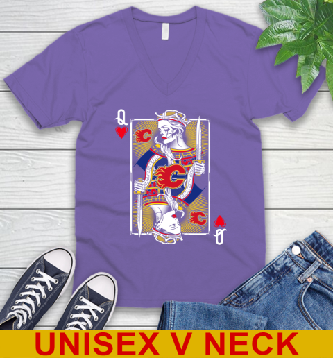 NHL Hockey Calgary Flames The Queen Of Hearts Card Shirt V-Neck T-Shirt 8