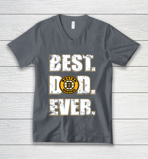 NHL Boston Bruins Hockey Best Dad Ever Family Shirt V-Neck T-Shirt - Image 5