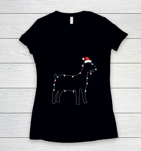 Santa Goat Christmas color led light Funny Xmas Goat Women's V-Neck T-Shirt