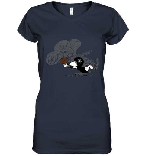 Oakland Raiders Snoopy Plays The Football Game Women's V-Neck T-Shirt