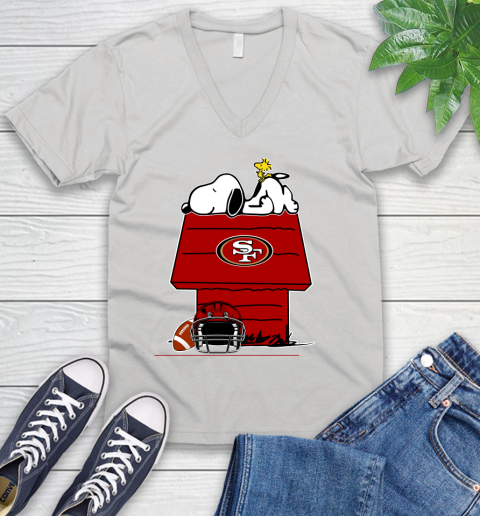 San Francisco 49ers NFL Football Snoopy Woodstock The Peanuts Movie V-Neck T-Shirt
