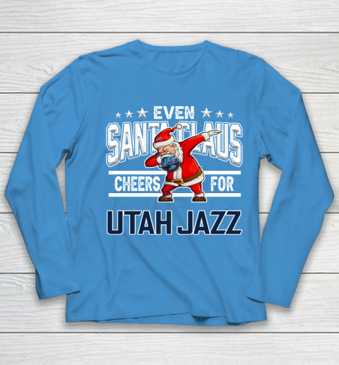 Utah Jazz Even Santa Claus Cheers For Christmas NBA Youth Long Sleeve 5