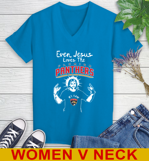 Florida Panthers NHL Hockey Even Jesus Loves The Panthers Shirt Women's V-Neck T-Shirt 7