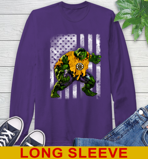 Boston Bruins Hulk Marvel Avengers NHL Hockey American Flag Long Sleeve T-Shirt 5