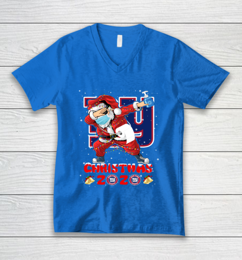New York Giants Funny Santa Claus Dabbing Christmas 2020 NFL V-Neck T-Shirt 5