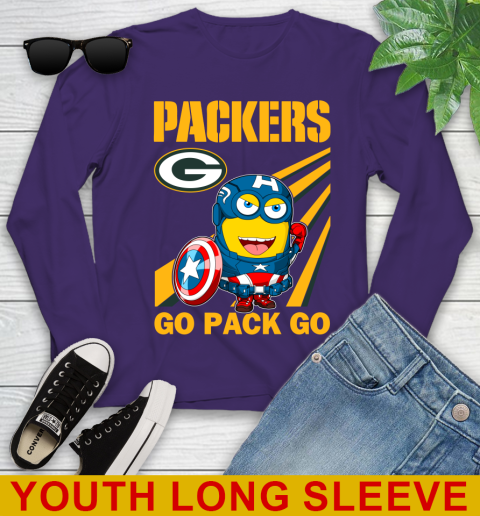 NFL Football Green Bay Packers Captain America Marvel Avengers Minion Shirt Youth Long Sleeve 4