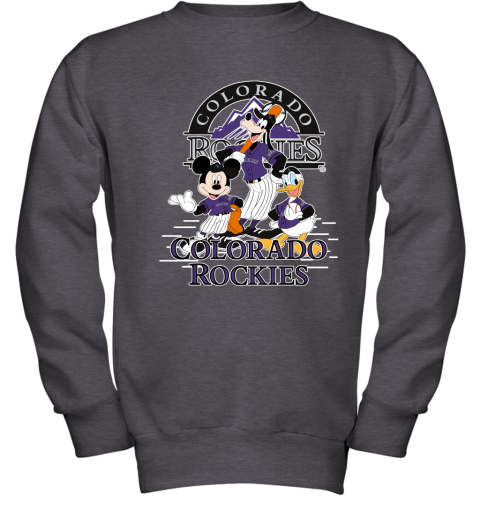 Colorado Rockies Mickey Donald And Goofy Baseball Youth Sweatshirt
