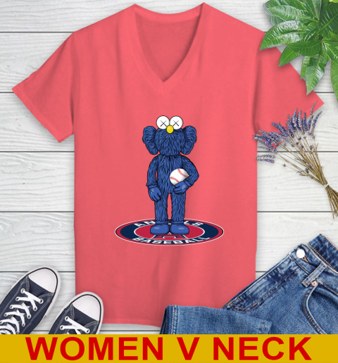 MLB Baseball Los Angeles Angels Kaws Bff Blue Figure Shirt Women's V-Neck T-Shirt 7