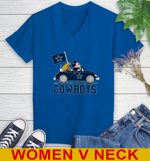 NFL Football Dallas Cowboys Pluto Mickey Driving Disney Shirt Women's V-Neck T-Shirt 11