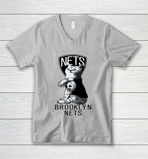 NBA Basketball My Cat Loves Brooklyn Nets V-Neck T-Shirt 3