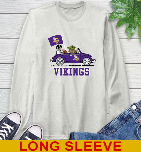 NFL Football Minnesota Vikings Darth Vader Baby Yoda Driving Star Wars Shirt Long Sleeve T-Shirt 12