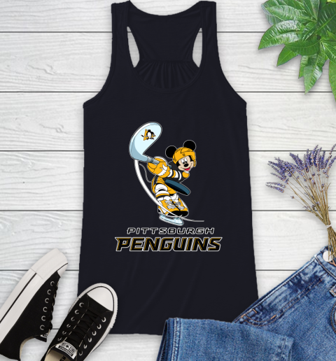 NHL Hockey Pittsburgh Penguins Cheerful Mickey Mouse Shirt Racerback Tank 9