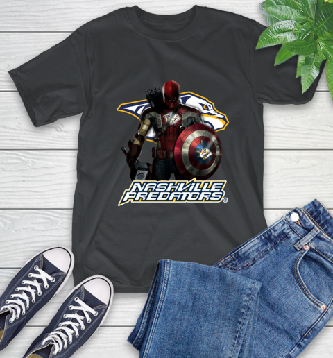 NHL Captain America Thor Spider Man Hawkeye Avengers Endgame Hockey Nashville Predators T-Shirt 2