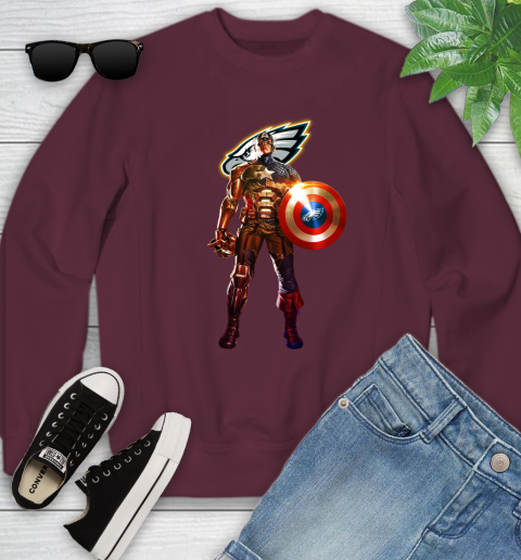 NFL Captain America Marvel Avengers Endgame Football Sports Philadelphia Eagles Youth Sweatshirt 5