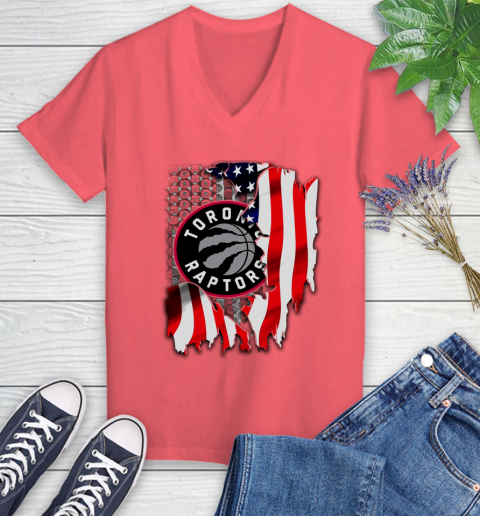 Toronto Raptors NBA Basketball American Flag Women's V-Neck T-Shirt 6