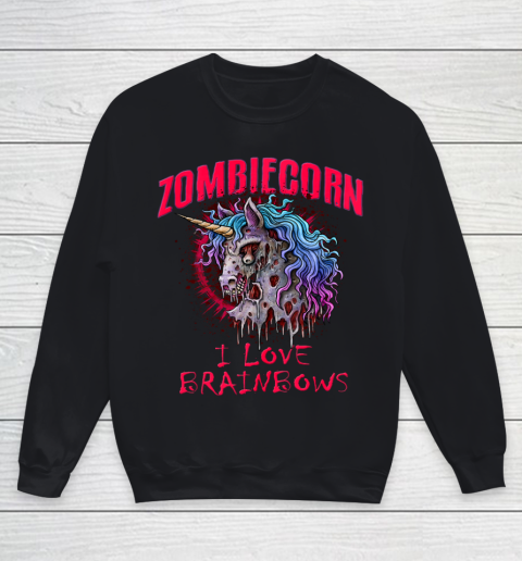 Zombie Unicorn I Love Brainbows Halloween Gothic Goth Punk Youth Sweatshirt