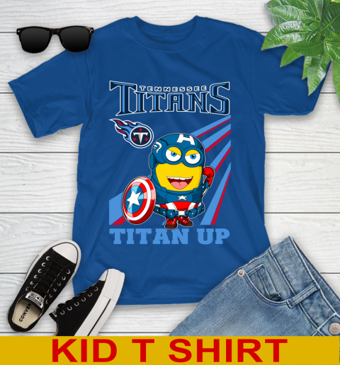 NFL Football Tennessee Titans Captain America Marvel Avengers Minion Titan Up Shirt Youth T-Shirt 10