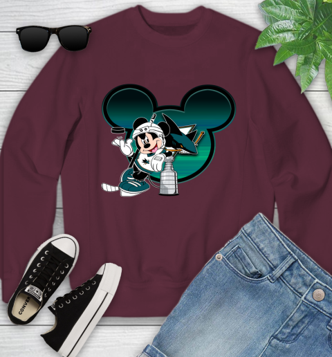 NHL San Jose Sharks Stanley Cup Mickey Mouse Disney Hockey T Shirt Youth Sweatshirt 5