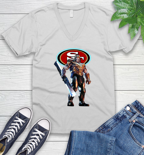 NFL Thanos Gauntlet Avengers Endgame Football San Francisco 49ers V-Neck T-Shirt