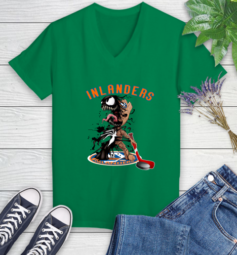 NHL New York Islanders Hockey Venom Groot Guardians Of The Galaxy Women's V-Neck T-Shirt 5