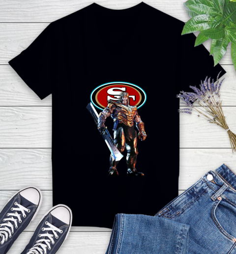NFL Thanos Gauntlet Avengers Endgame Football San Francisco 49ers Women's V-Neck T-Shirt 2