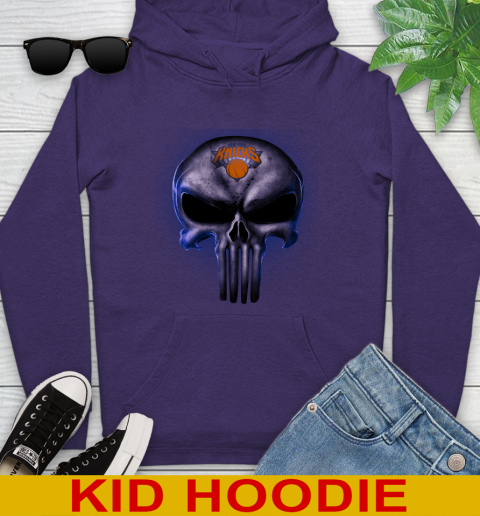 New York Knicks NBA Basketball Punisher Skull Sports Youth Hoodie 5