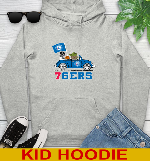 NBA Basketball Philadelphia 76ers Darth Vader Baby Yoda Driving Star Wars Shirt Youth Hoodie