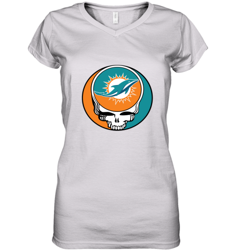 NFL Team Miami Dolphins x Grateful Dead Logo Band Women's V-Neck T-Shirt