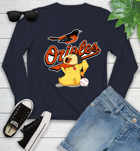 MLB Pikachu Baseball Sports Baltimore Orioles Youth Long Sleeve 3