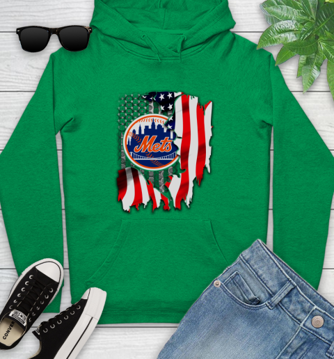 New York Mets MLB Baseball American Flag Youth Hoodie 9