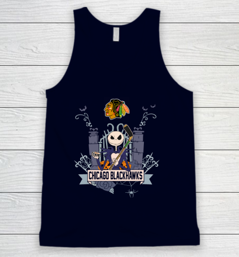 NHL Chicago Blackhawks Hockey Jack Skellington Halloween Tank Top 2