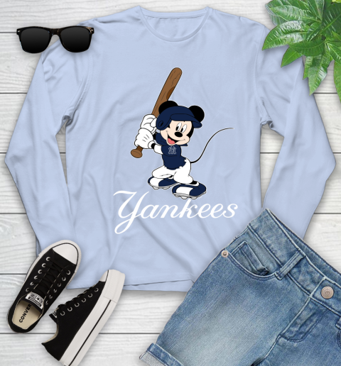 MLB Baseball New York Yankees Cheerful Mickey Mouse Shirt Youth Long Sleeve 9